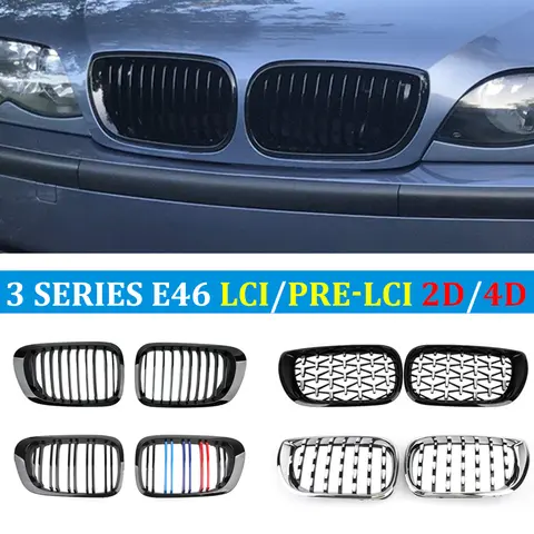 BMW E46 그릴 페이스 리프트 Prefacelift 2 도어 쿠페/4 도어 세단 튜닝을위한 자동차 앞 신장 블랙 그릴