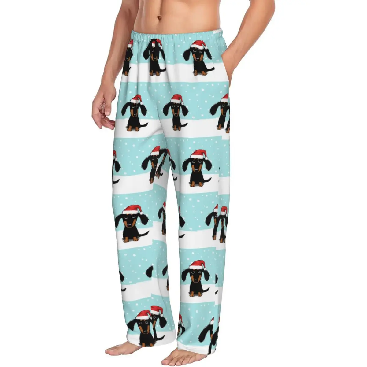 

Мужские пижамные штаны с милой таксой на заказ, Рождество, зима, собака, Санта-Клауса, одежда для сна для отдыха, нижняя одежда с карманами