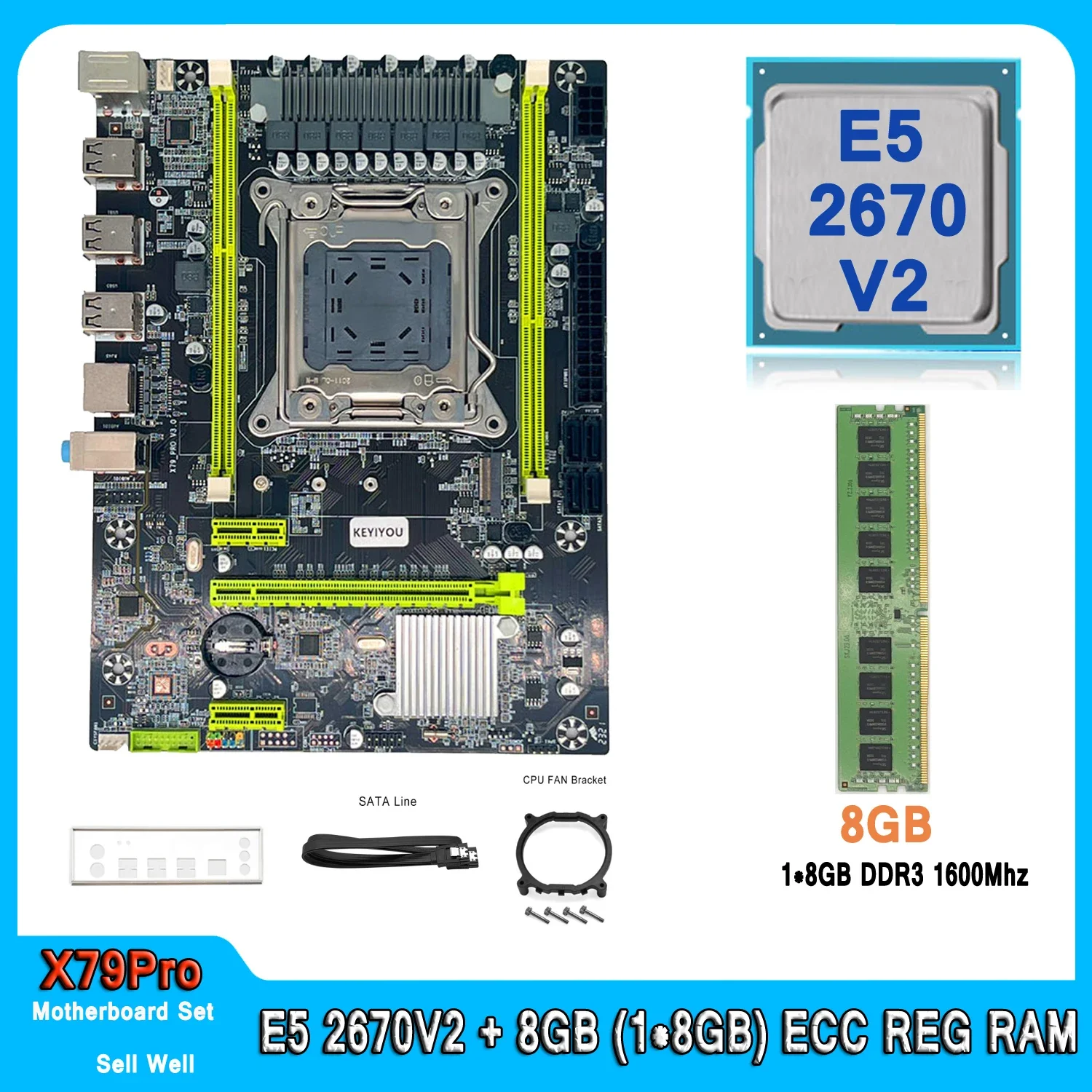 

Комплект материнской платы X79 с процессором Intel LGA 2011 Xeon E5 2670 V2 DDR3 8 ГБ (1*8 ГБ) 1600 МГц ECC RAM Память E5 2670V2 Материнская плата