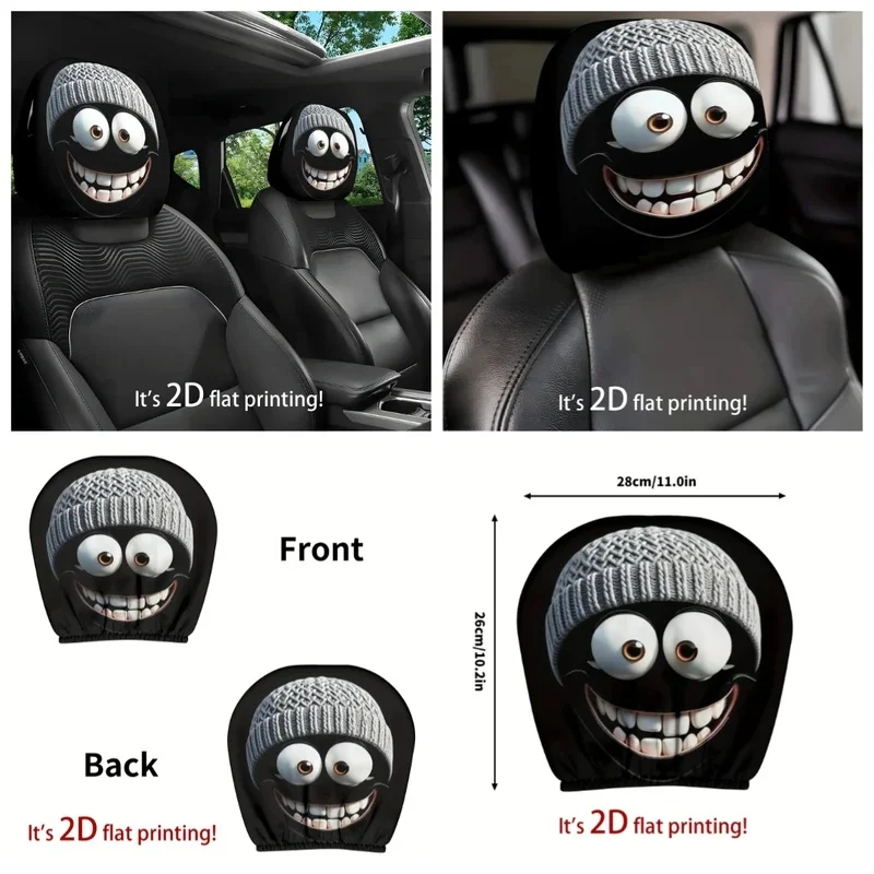 Classic Cartoon Car Headrest Covers Cute Smiling Knitted Cap Design Washable Universal Head Rest Protector for car inter Decor