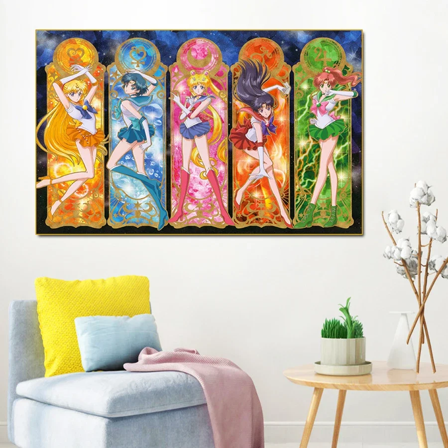 

Full Round/square Diamond Embroidery Cartoon Girl Anime Cross Stitch 5D DIY Mosaic Large Pattern Creative Home Decoration