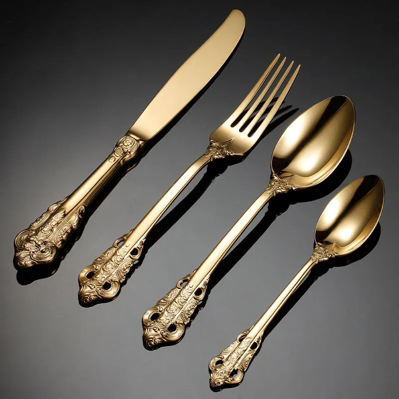 Golden Palace Series Stainless Steel Cutlery Set Wedding Guest Gifts Covered Knife Spoon Fork Table Service New Kitchen Utensils