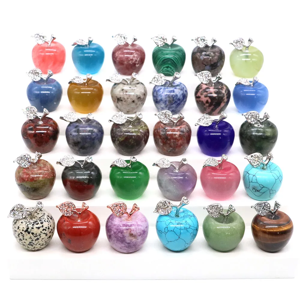 Natural Stones Apple Statue Healing Crystal Reiki Gemstone Fruits Figurine Energy Mineral Crafts Home Decoration Christmas Gifts