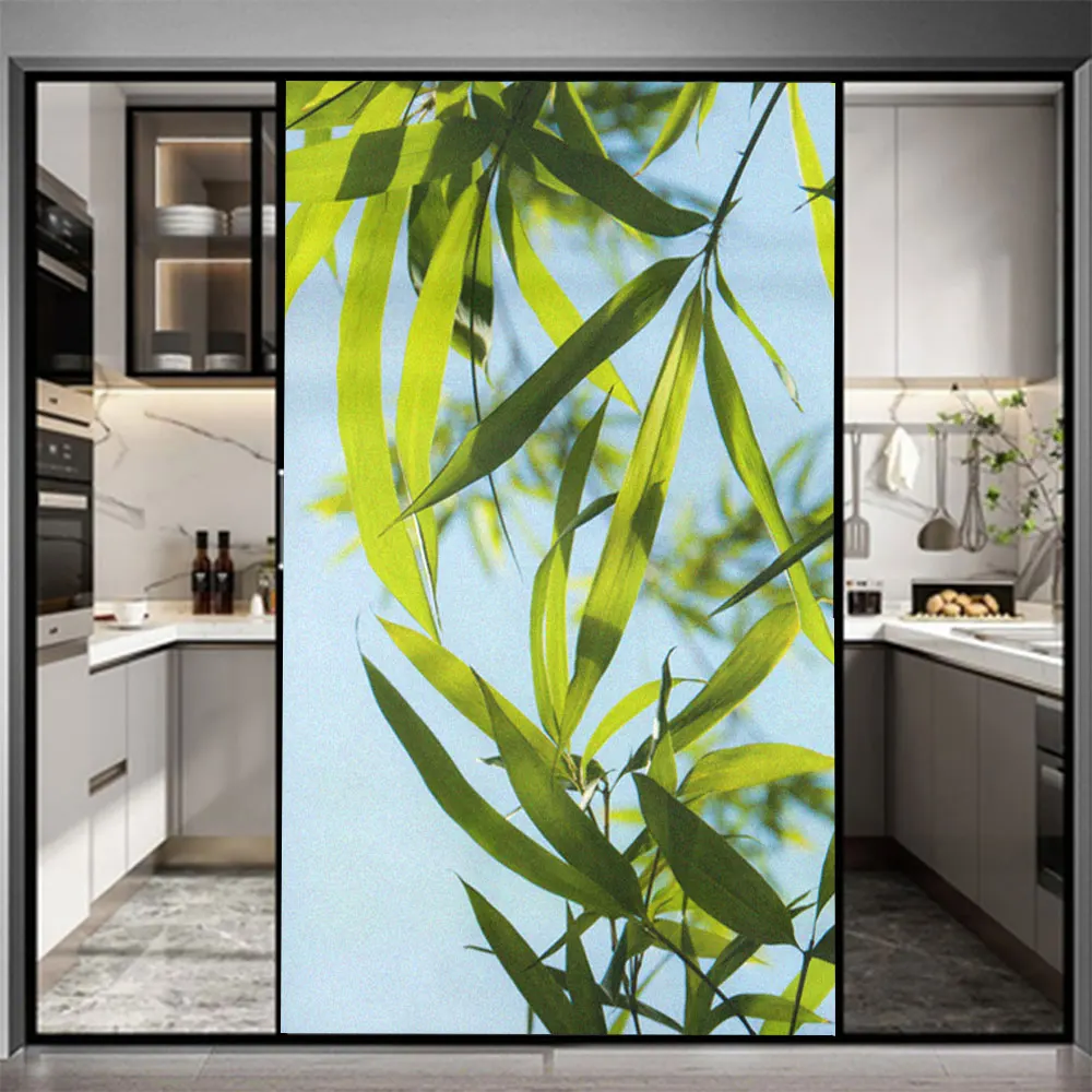 

Glass Window Privacy Film Bamboo Leaf Pattern Glass Door Frosted Sticker Sun Blocking Glue-Free Static Cling Glass Window Film