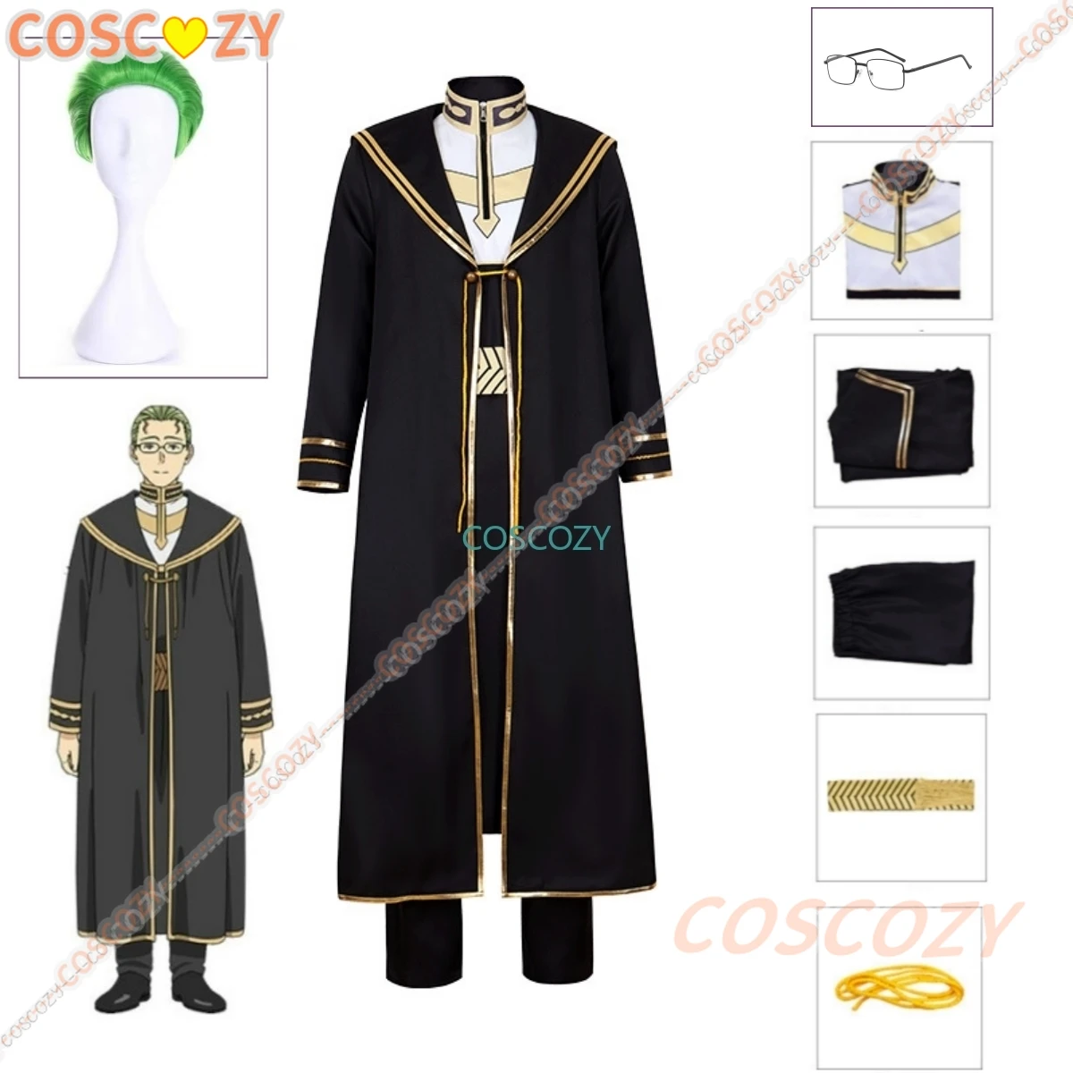 

New Anime Frieren at the Funeral Heiter Cosplay Costume Glasses Wig Trench Fancy Outfit Halloween Carnival Party Outfit For Men