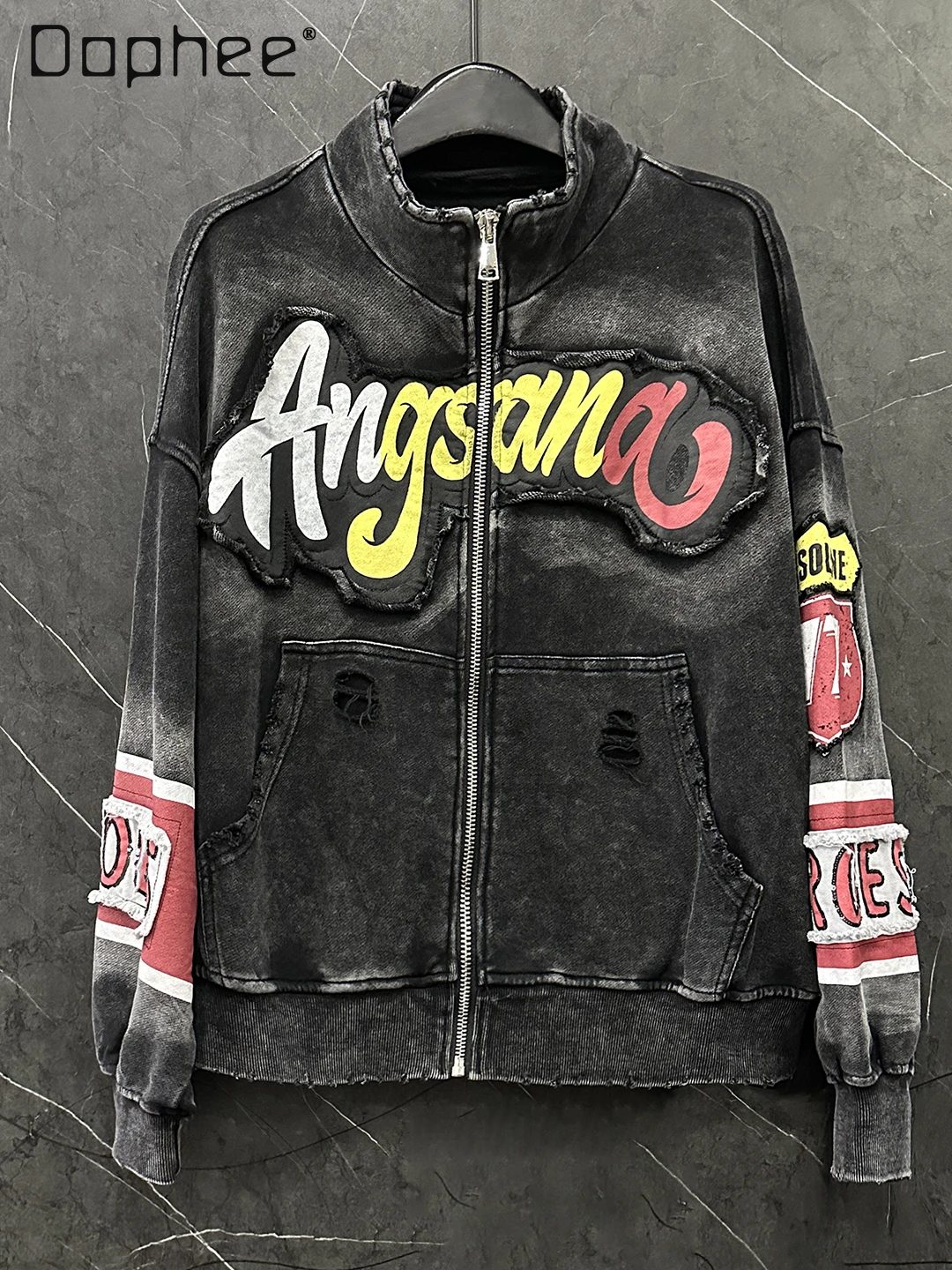

2025 Autumn New Heavy Industry Patch Embroidery Cartoon Sweatshirt Jacket for Women Loose Casual Stand Collar Top Trendy Jacket