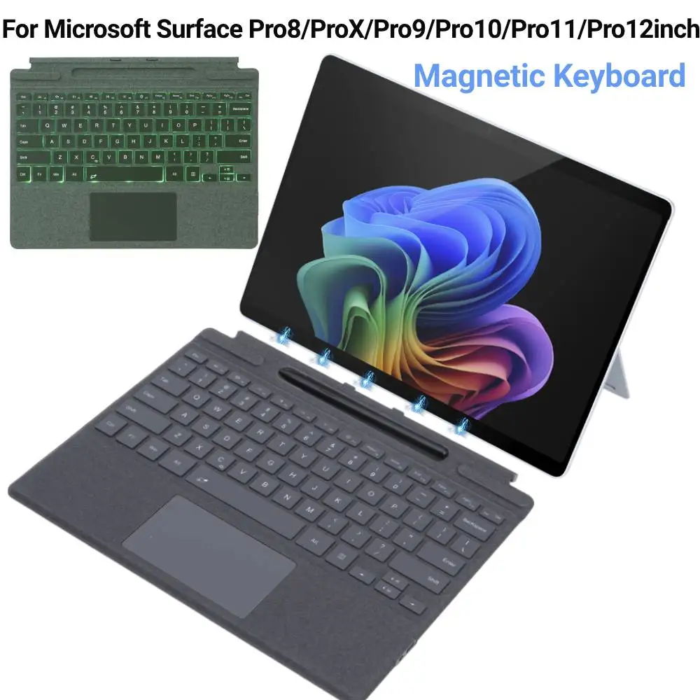 

Bluetooth Keyboard For Microsoft Surface Pro 12inch / 11 / 10 / 9 / 8 / X Trackpad Touchpad Backlit Tablet Magnetic Keyboard