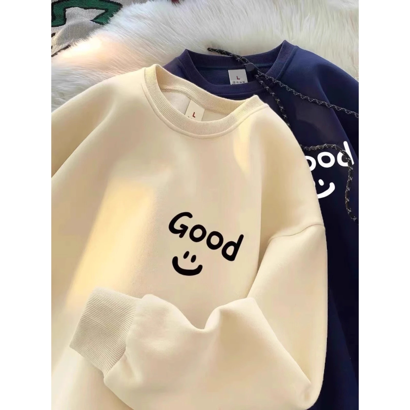 

Свитшот свободного кроя с круглым вырезом, осенне-зимний, больших размеров, 300 Pou, в гонконгском стиле, ретро, спортивная одежда, повседневный топ