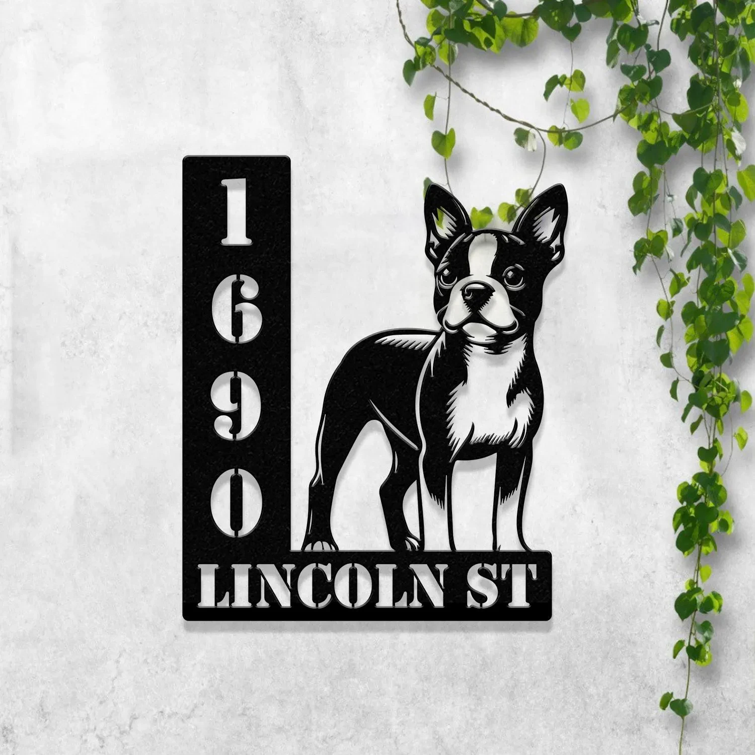

Custom Boston Terrier Dog House Number Pet Home Number Metal Wall Sign Animal Outdoor House Address Sign Dog Home Address