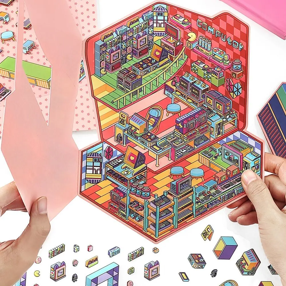 

Cartoon 3D Landscape House Stickers Stress Relief Scrapbook Landscaping Making Sticker Today's Business Is Open PET