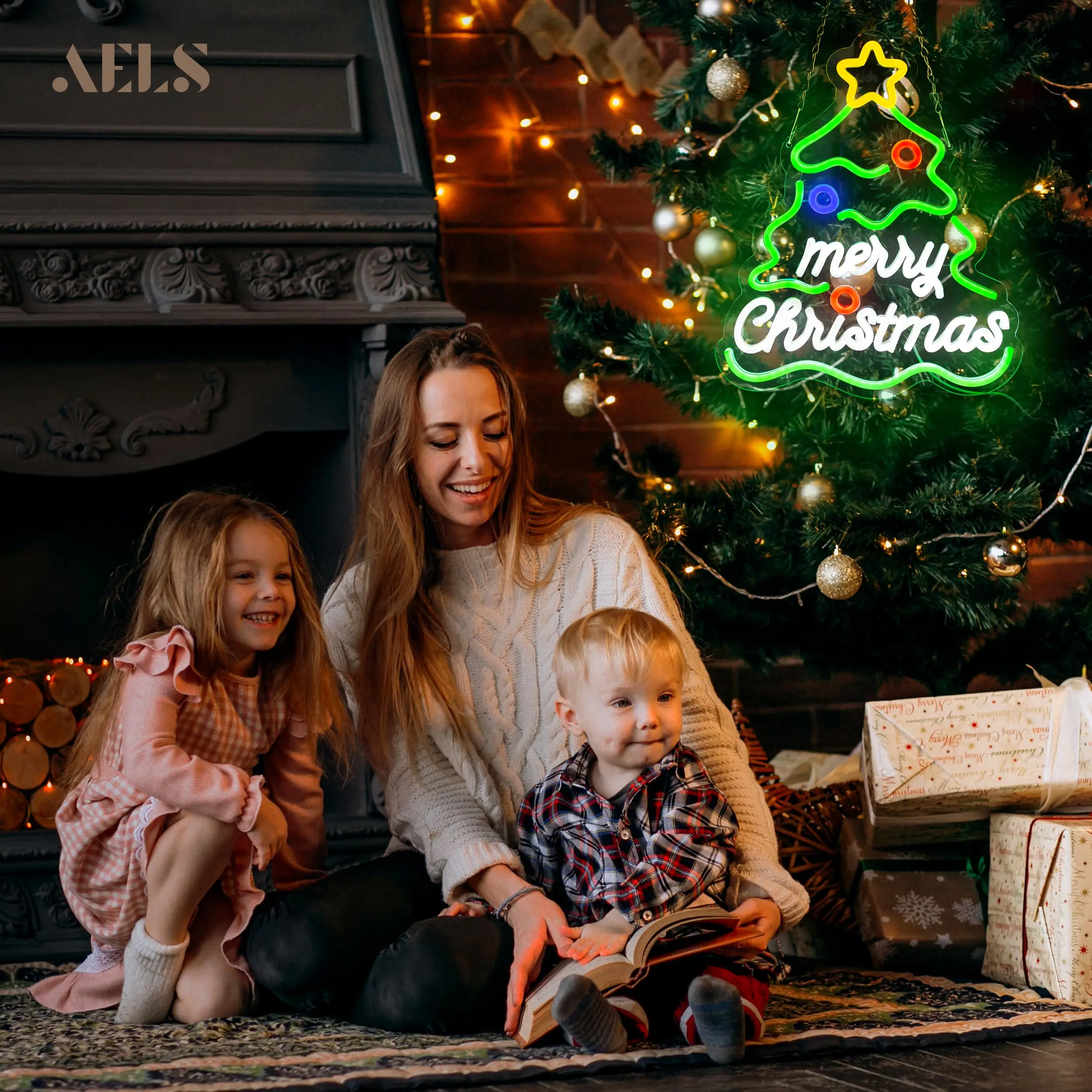 Christmas Tree Neon Sign with Dimmable Switch USB Powered LED Light for Window Wall Bar and Party Home Holiday Decorations