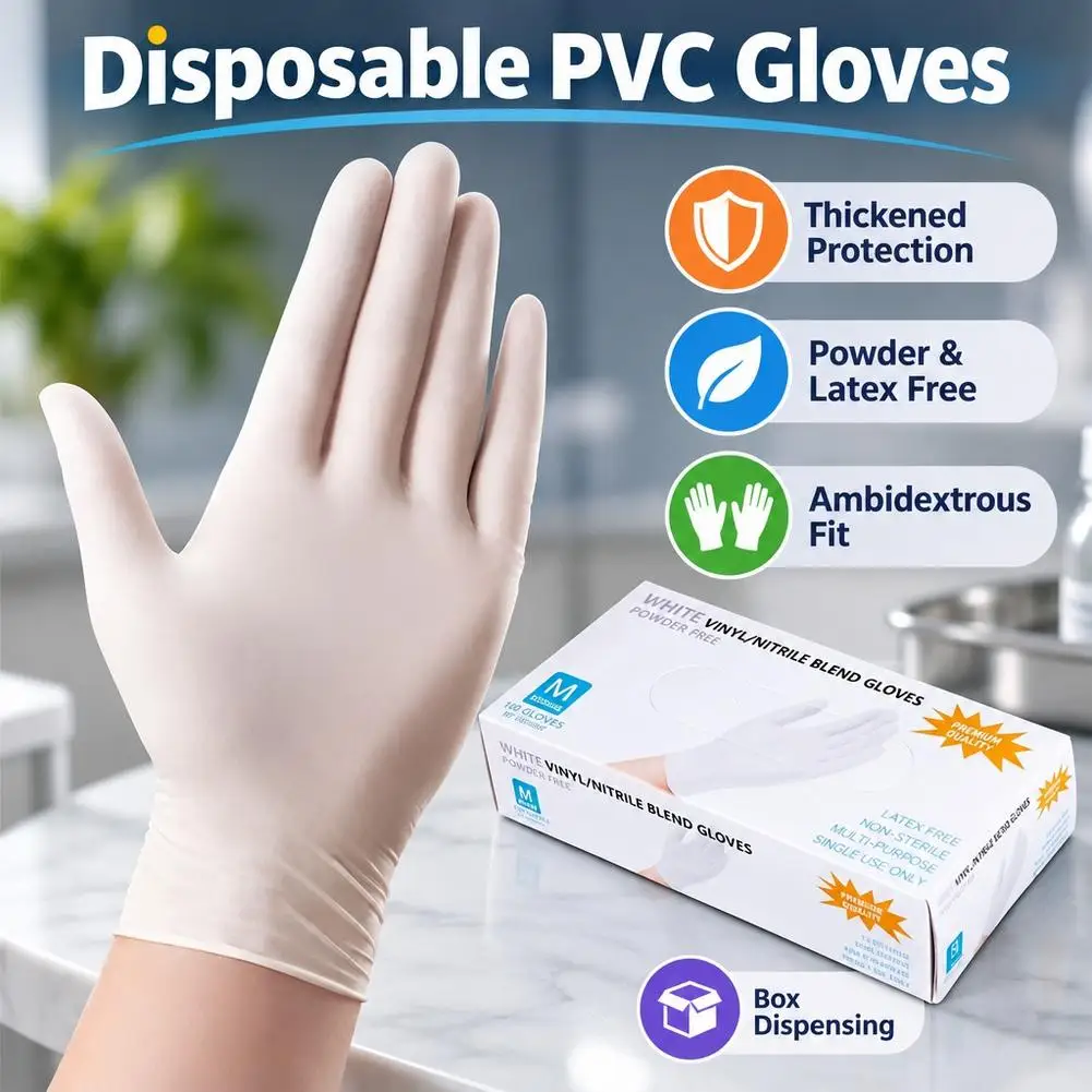 100pcs White Nitrile Gloves For Kitchen Household Cleaning Gloves Waterproof Tattoo Glove Car Repair Pet Care Hair Dyeing