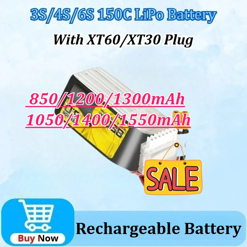 

3S/4S/6S 150C LiPo Battery for RC Helicopter Quadcopter FPV Racing Drone for TATTU-R-LINE 5.0 850/1200/1300/1050/1400/1550mAh
