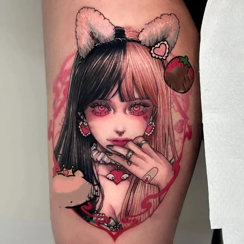 

Ins Heart Cat Ears Girl Temporary Tattoos Cartoon Beauty Painted Waterproof Fake Tattoo Realistic Body Art Tatoo Body Stickers