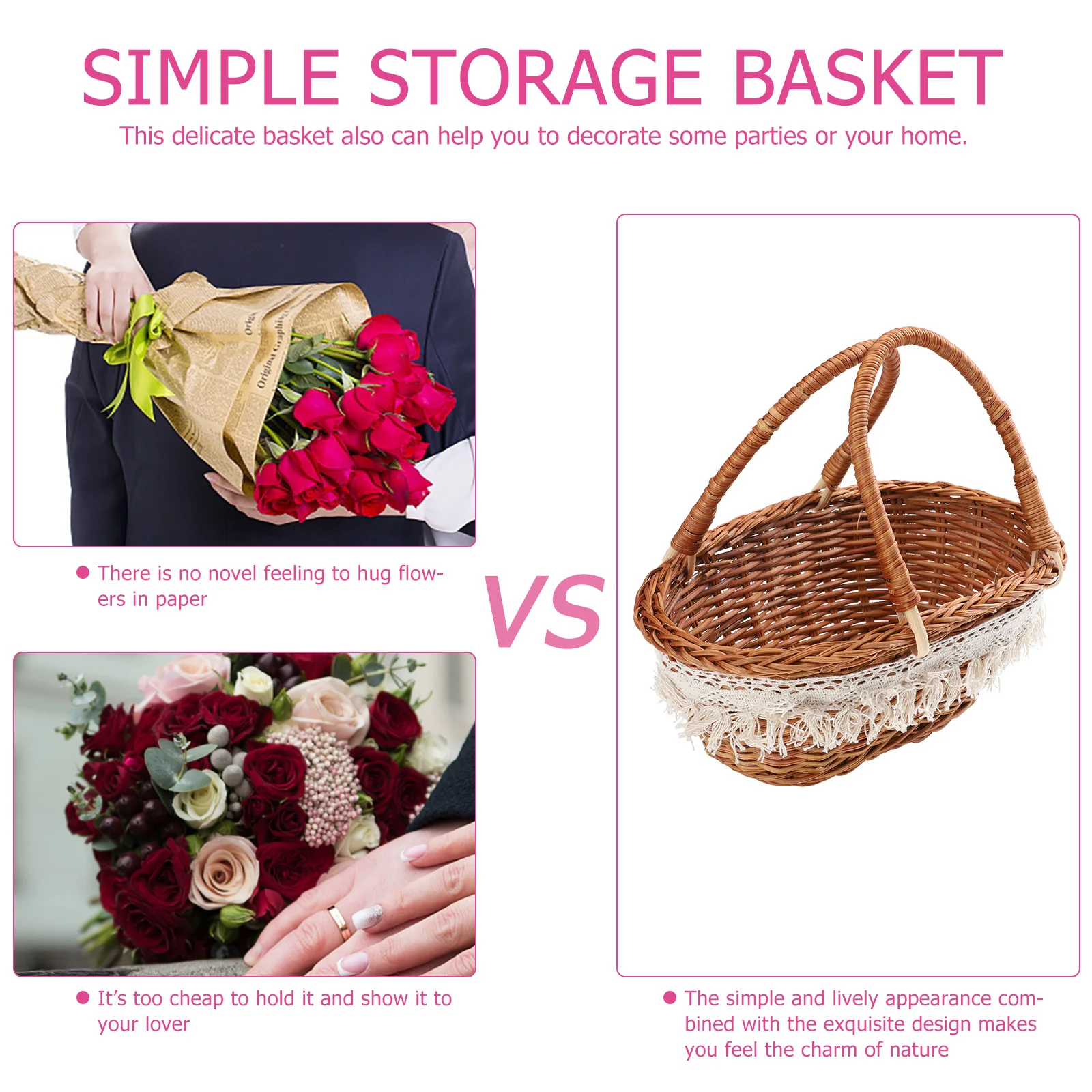 

1Pcs Handmade Woven Flower Basket Rustic Multi-Purpose Home Decorative Basket for Storing Fruits Flowers Vegetables
