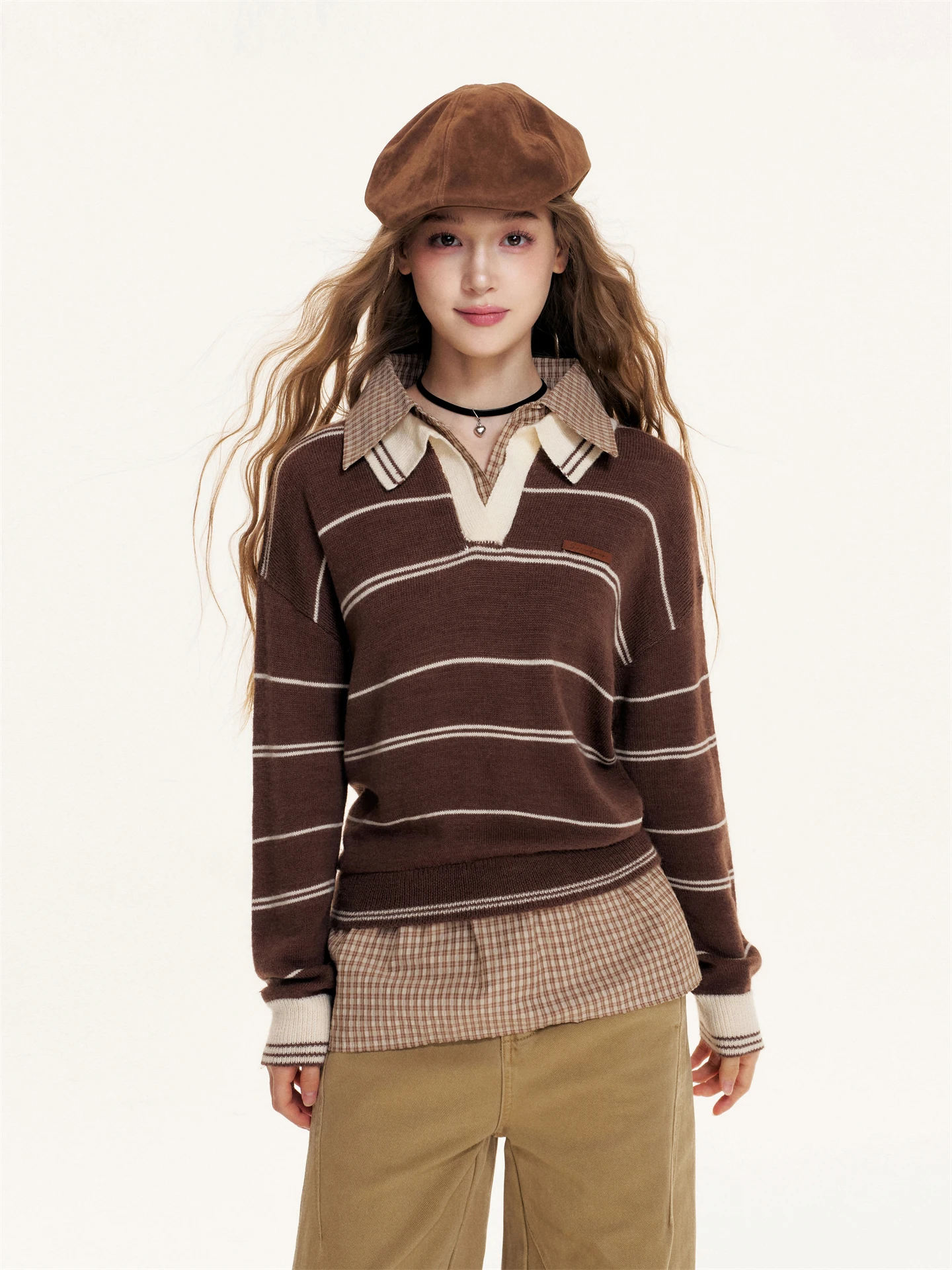 

Женский вязаный свитер 6DEWS с эффектом двухслойности, в полоску, с цветовыми блоками, свободного кроя, с длинными рукавами, для повседневной носки