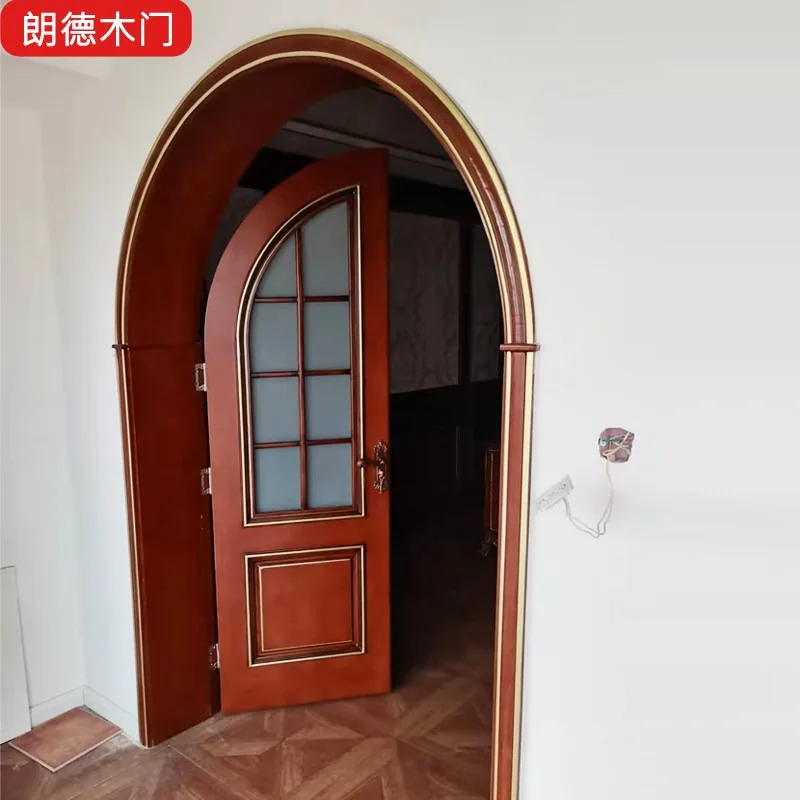 Folio French paint black and white cream style glass interior home study arched solid wood multi-layer door