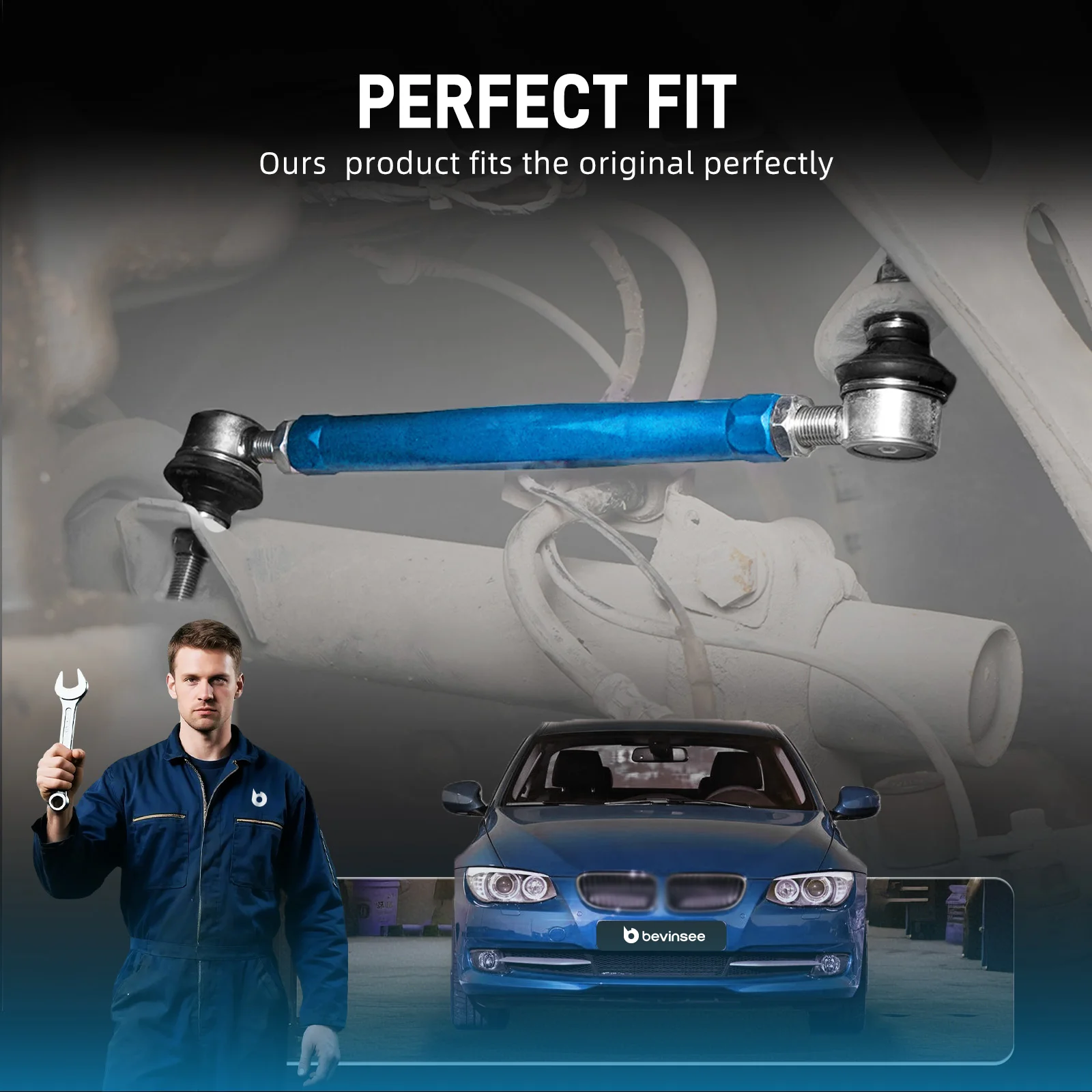 BEVINSEE Zestaw regulowanych końcówek drążka stabilizatora do BMW E46 323i 325i 328i 330i Z4 E85 E86 Zastępuje 31356780847 31351095694