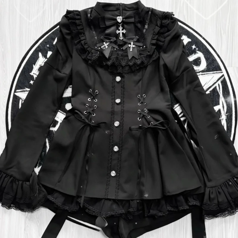 

Gothic Style Black Vintage Lace Patchwork Elegant Women Dress Fashion Long Sleeve Lolita Dresses Japanese Sweet Y2k Clothing New