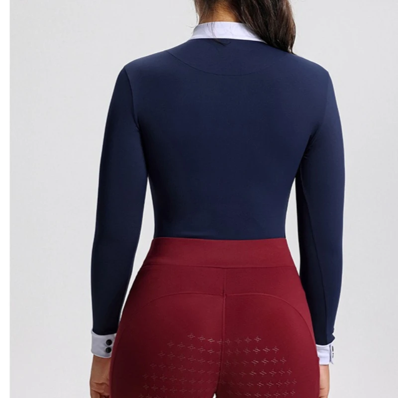 Autumn Women Long-sleeved Horse Riding T-shirts Professional Breathable Quick-dry Durable Non-slip Equestrian Slim Training Tops