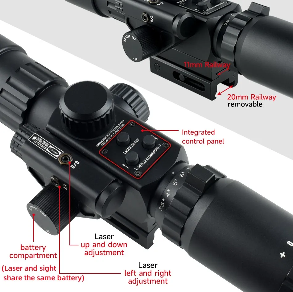 HD 3.5-10x40 IR Tactical Laser Combo Red Cross Reticle Reflex Sight Hunting Optic Rifle Scopes Fit 11mm/20mm Rail Mount
