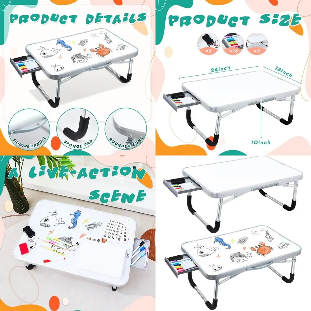 

Portable Folding Lap Desk with Dry Erase Surface, Drawer, Markers & Eraser, Ideal for Art, Homework, and School, Perfect Christm