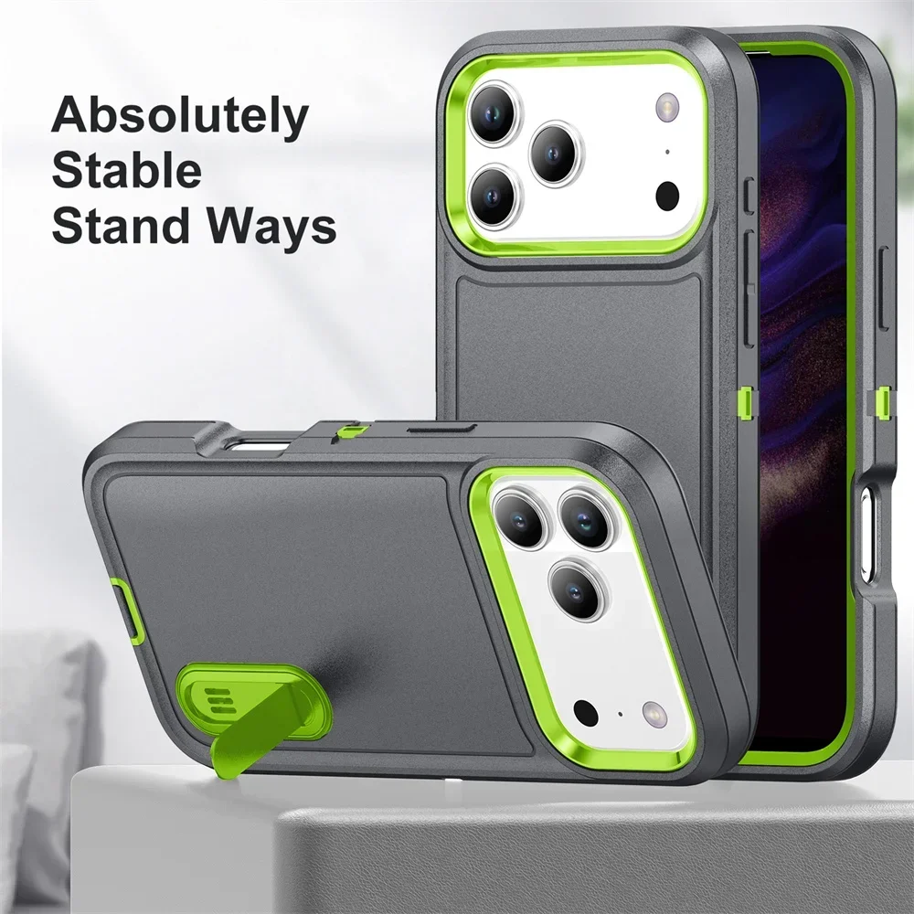 Robuste Rüstung, stoßfester Schutz, Ständer, Handyhülle für iPhone 17 Air 16E 15 14 Plus 13 12 11 Pro Max, Ständerabdeckung
