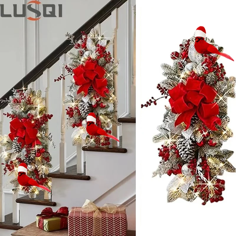3PC Christmas Wreath Pendant without/with Light Atmosphere Decorative Garland Home Door Window Stairs Decoration Party Supplies