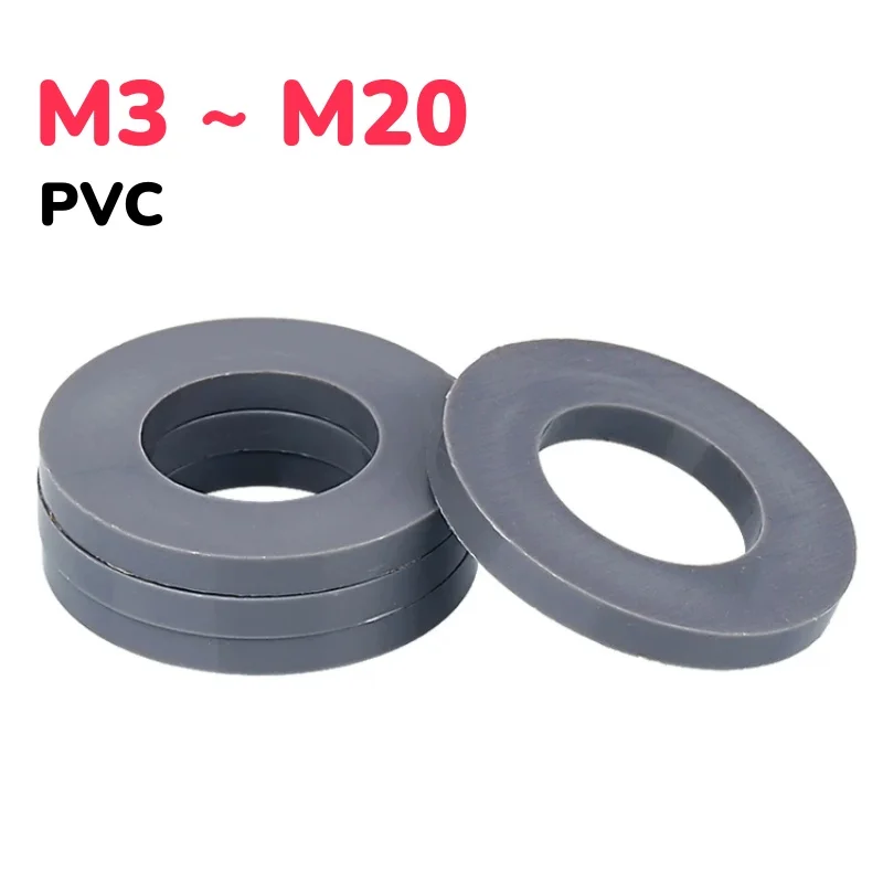 M3 ~ M20 Grey Pvc Plastic Flat Gaskets Acid & Alkali Resistant Corrosion-Proof Washer