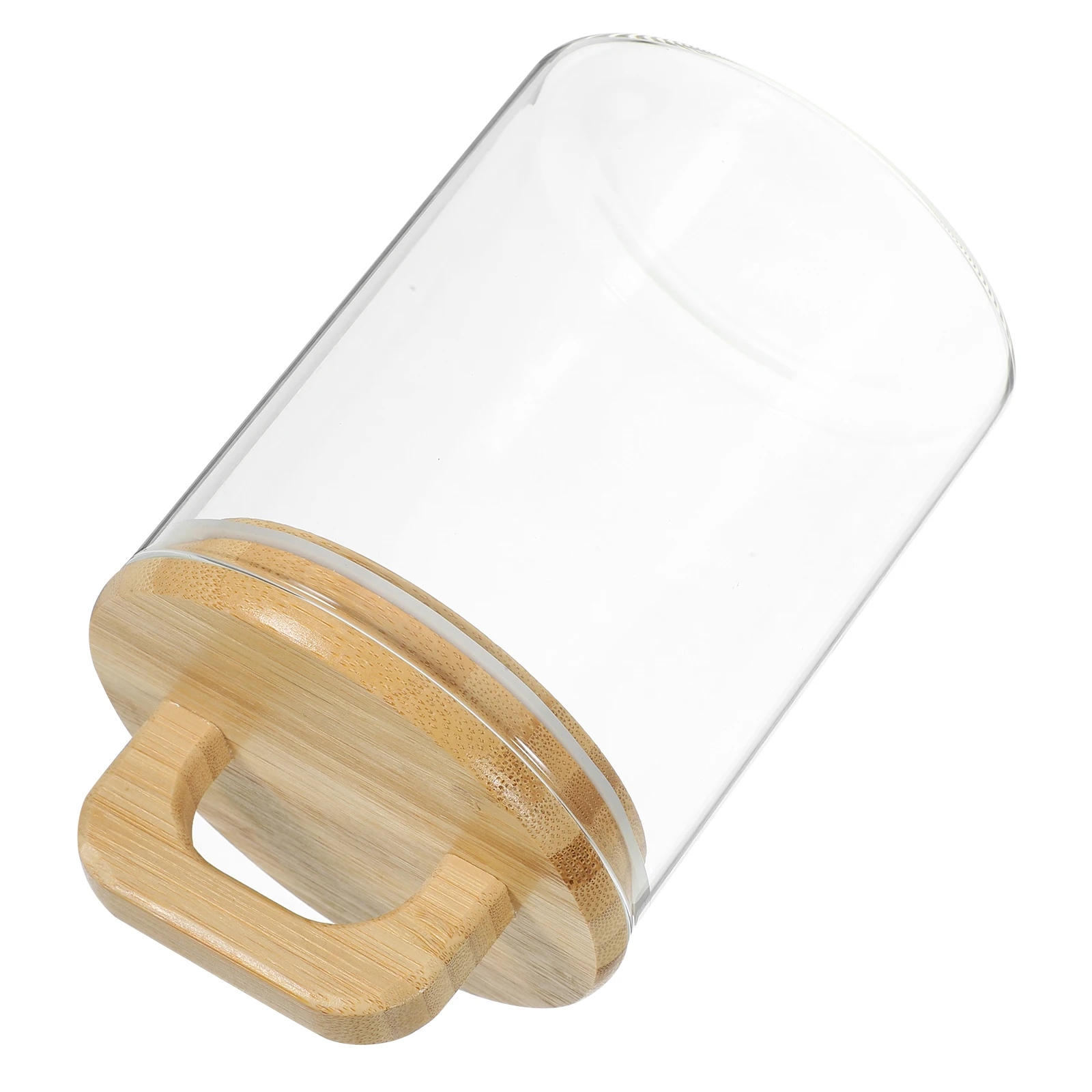 

Handheld Bamboo Lid Airtight Food Large Capacity Coffee Bean Clear Container Kitchen Use Storage Jar With Handle Lid Glass Food