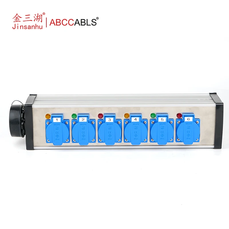 ABCCABLS 6 Way 19Pin Socapex to Schuko Female Power Breakout Bar | 6 IP44 EU Socket Stage Power Splitter