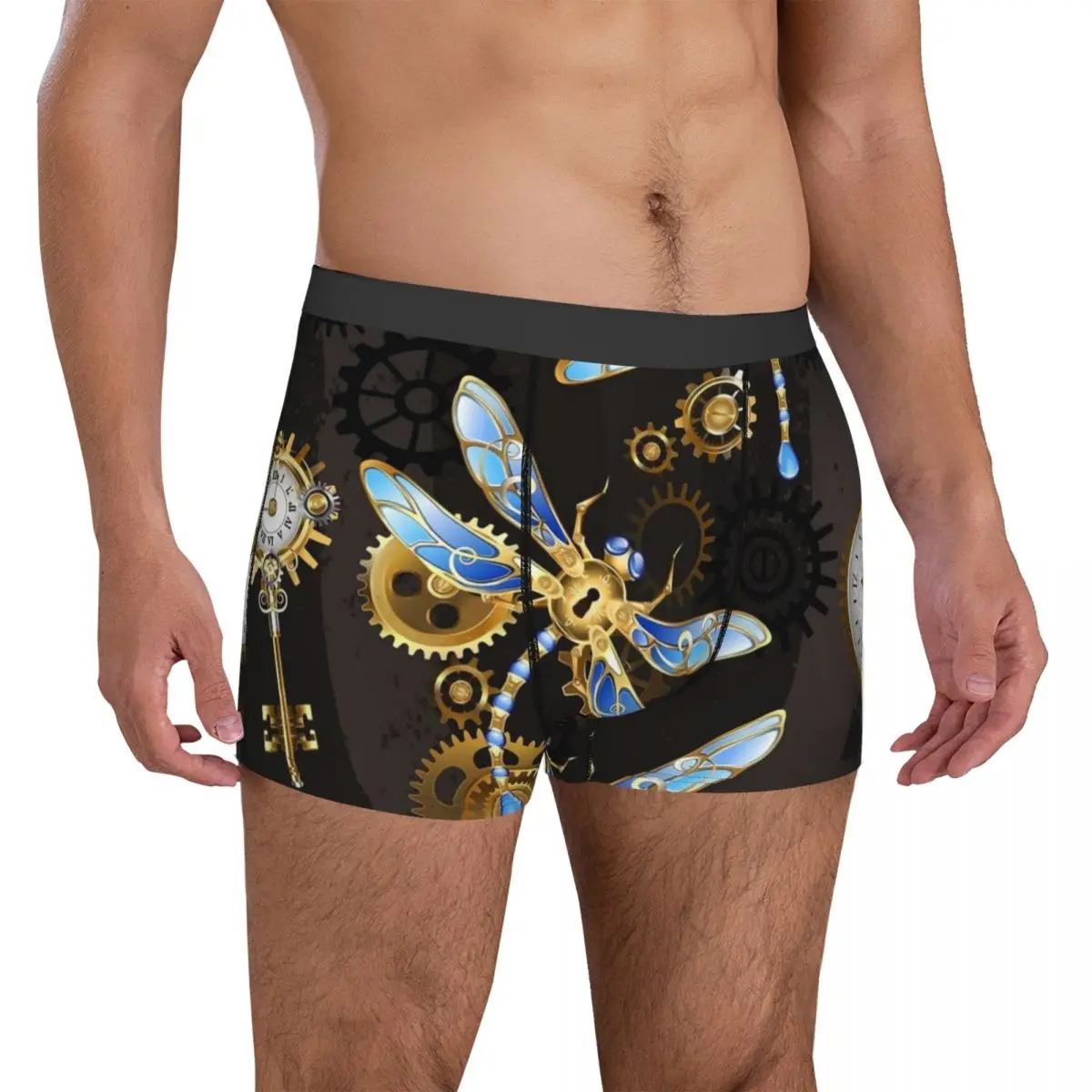 Steampunk Dragonflies Underwear Abstract Animal Males Underpants Print Elastic Boxer Shorts High Quality Shorts Briefs Big Size