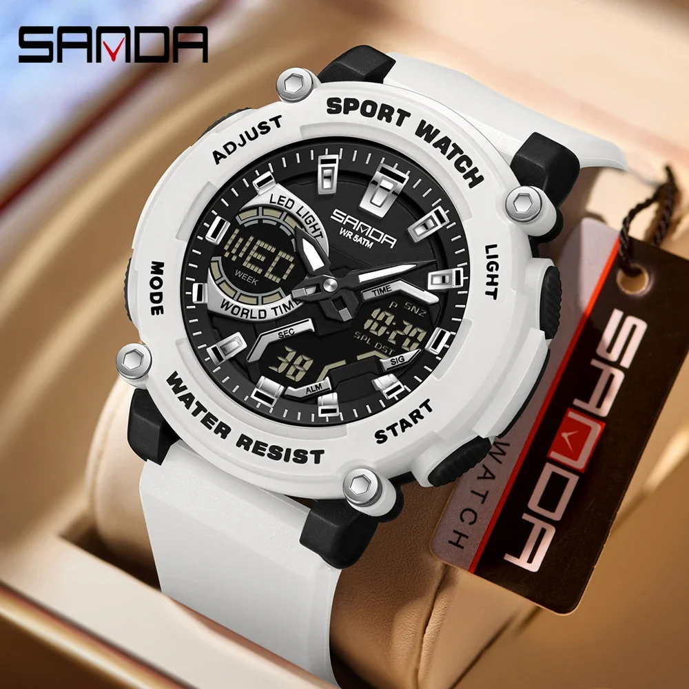 SANDA 3374 Fashion Trend Electronic Quartz Watch Multifunctional Alarm Clock Waterproof LED Cool Male and Female Student Watches