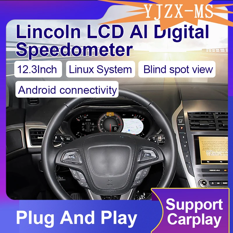 

KD Digital Instrument Cluster for Lincoln MKZ 2013-2020, 12.3" LCD Digital Dash with CarPlay, Android Auto and GPS