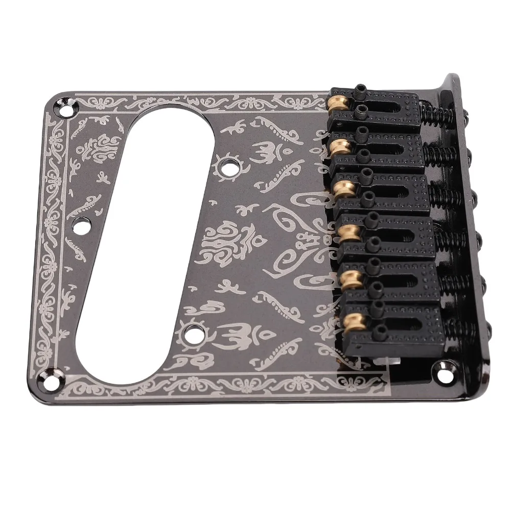 Iron, Zinc Alloy Electric Guitar Bridge Vintage Carved Base Black Fixed Bridge Replacement 52.5mm Width
