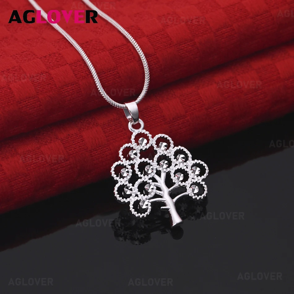 

AGLOVER 925 Sterling Silver Small Tree Hollow Pendant Necklace Women's Retro Personality Accessories Gift Jewelry