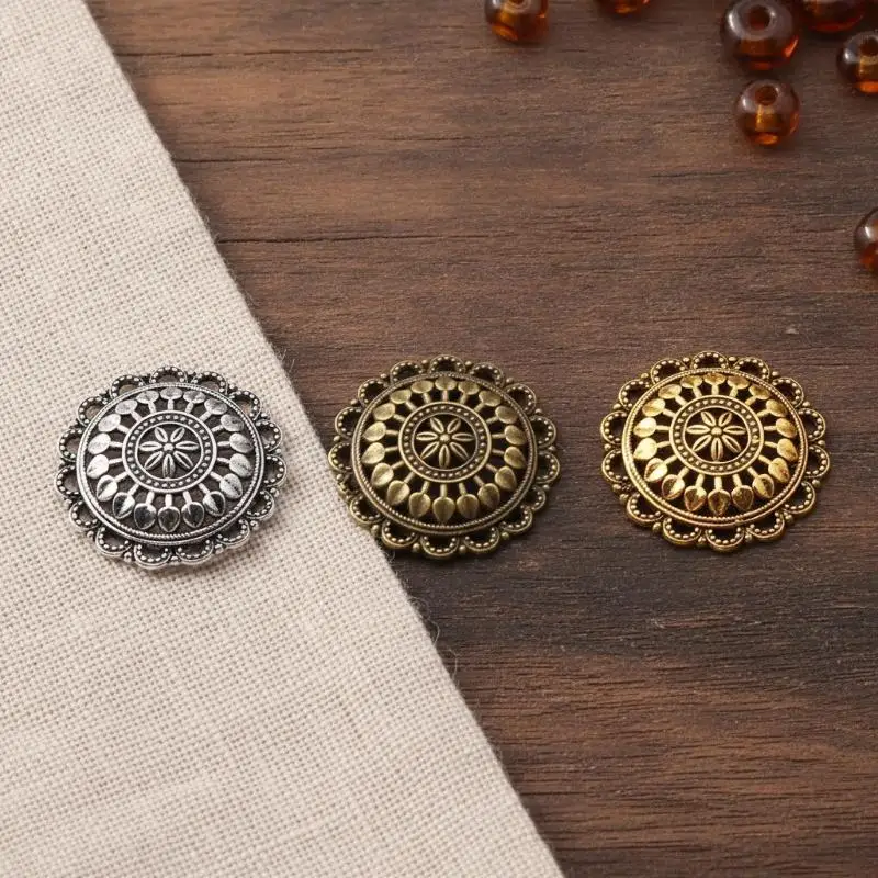 Vintage Hollow Floral Alloy Round Pendants Smooth Metal Charms for DIY Earring Necklace Jewelry Creation Hobby Projects