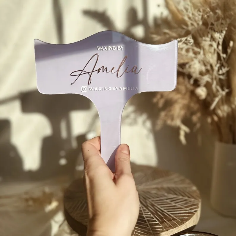 Custom Curved Acrylic Tech Photo Prop Handheld Branded Selfie Sign Esthetician Social‑Media Marketing Prop for Beauty Studio view 3