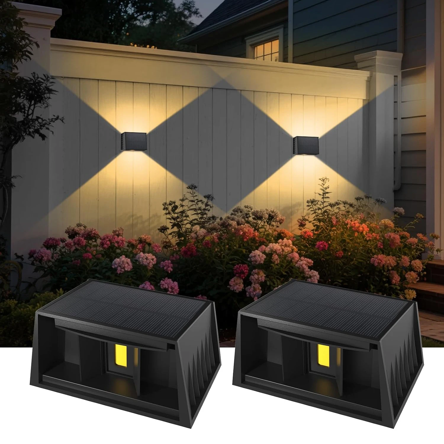 

1/2 шт. солнечный настенный бра 3000K теплый белый солнечный светильник для наружного луча угол вверх и вниз солнечный свет сад для крыльца, дорожки, гаража