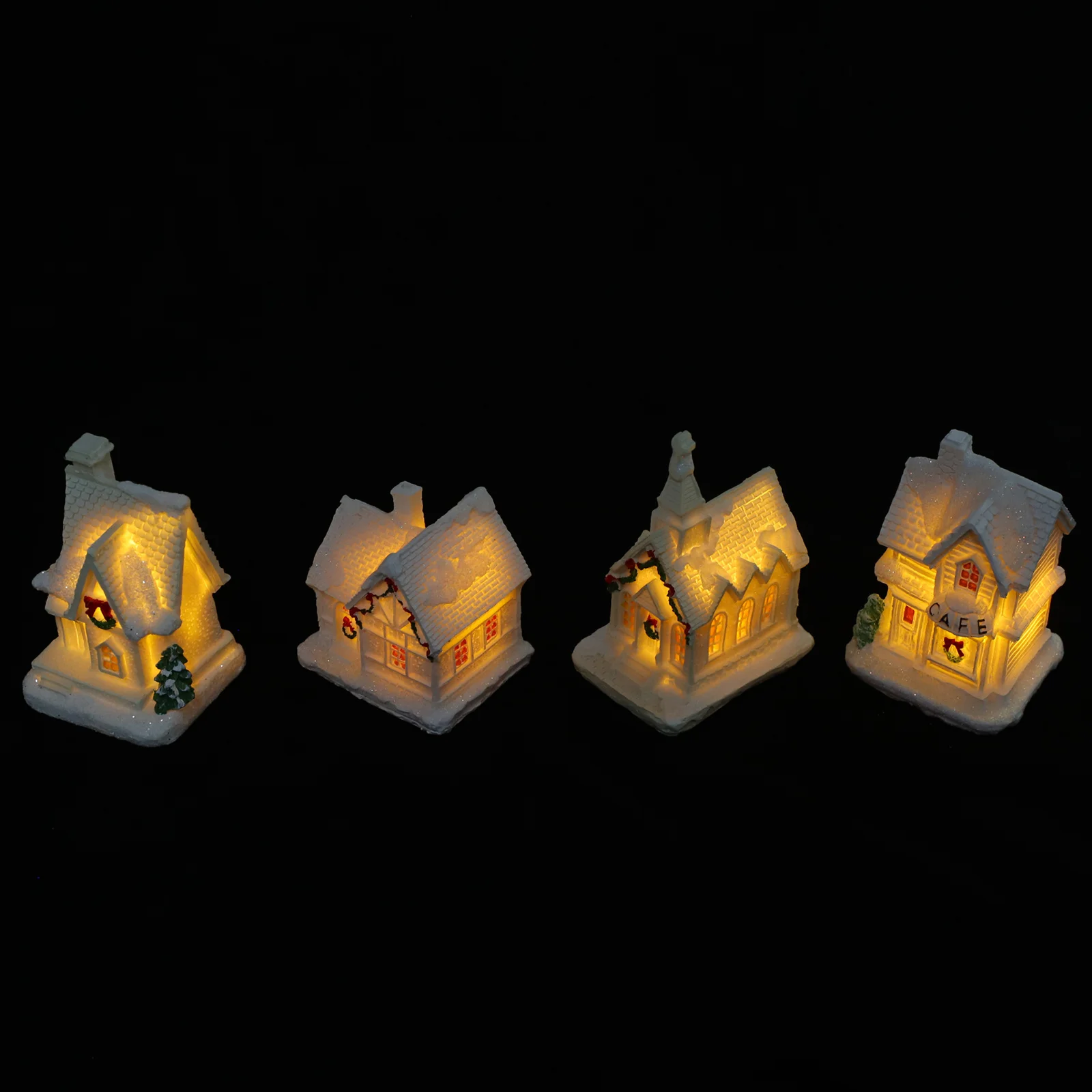 

4Pcs Resin Christmas Village House Decorations Illuminated Mini Houses for Indoor Outdoor Holiday Scene Bonsai Terrarium