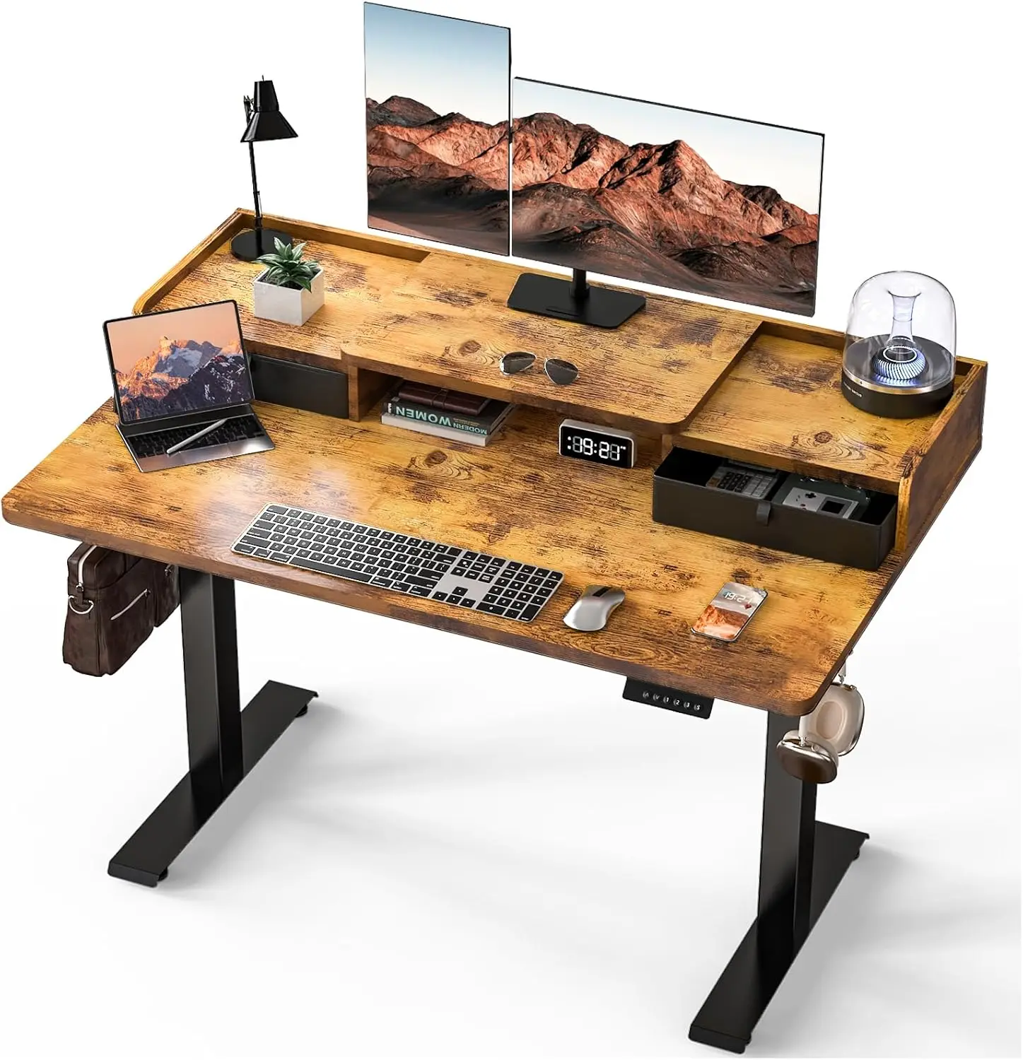

48 x 30 Inch Standing Desk with Drawers, Adjustable Height Electric Sit Stand Desk with Storage Shelf, Rising Stand Up C