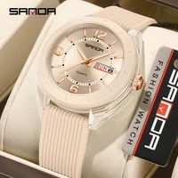 Reloj de cuarzo SANDA para mujer, resistente al agua, fecha automática, semana, elegante reloj de pulsera de lujo para mujer, relojes analógicos impermeables para mujer
