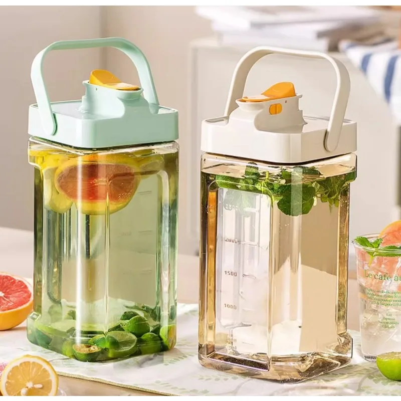 Botella de agua portátil, refrigerador de 3,5 litros, frío, gran capacidad, plástico transparente, a prueba de fugas, jugo, té, bebida, cubo