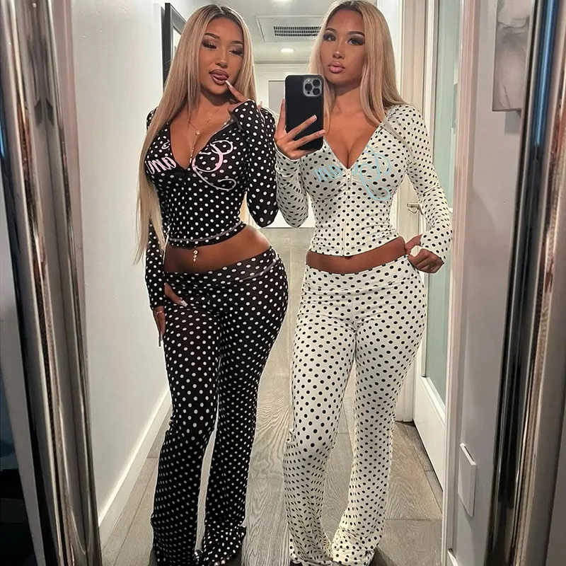 

Толстовка Топ Куртка Комплект из 2 предметов Брюки Одежда Y2K Уличная одежда 2025 Зима Осень Женский спортивный костюм Элегантный комплект из двух предметов в горошек