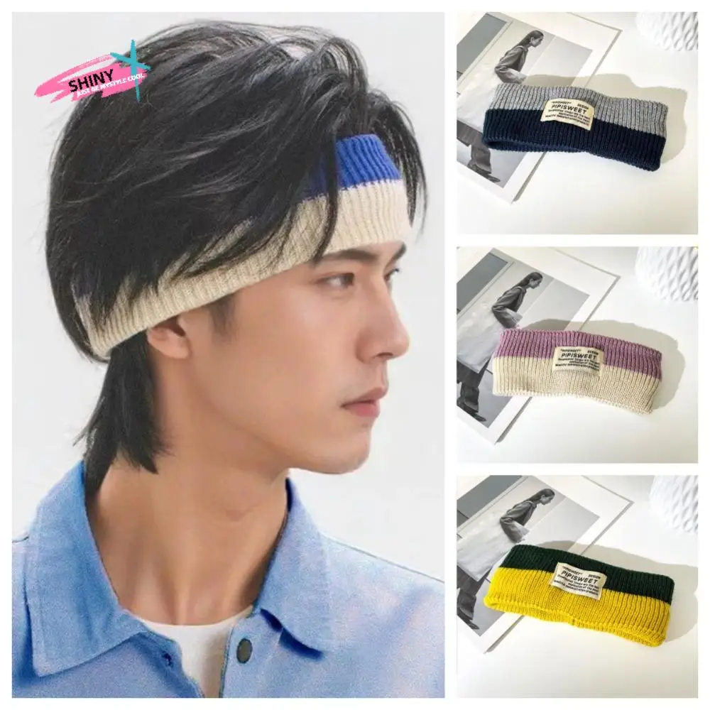 

Simple Stretchy Knitted Headband Soft Woolen Yarn Workout Headband Wide Letter Contrast Color Headwrap Hair Styling Accessory