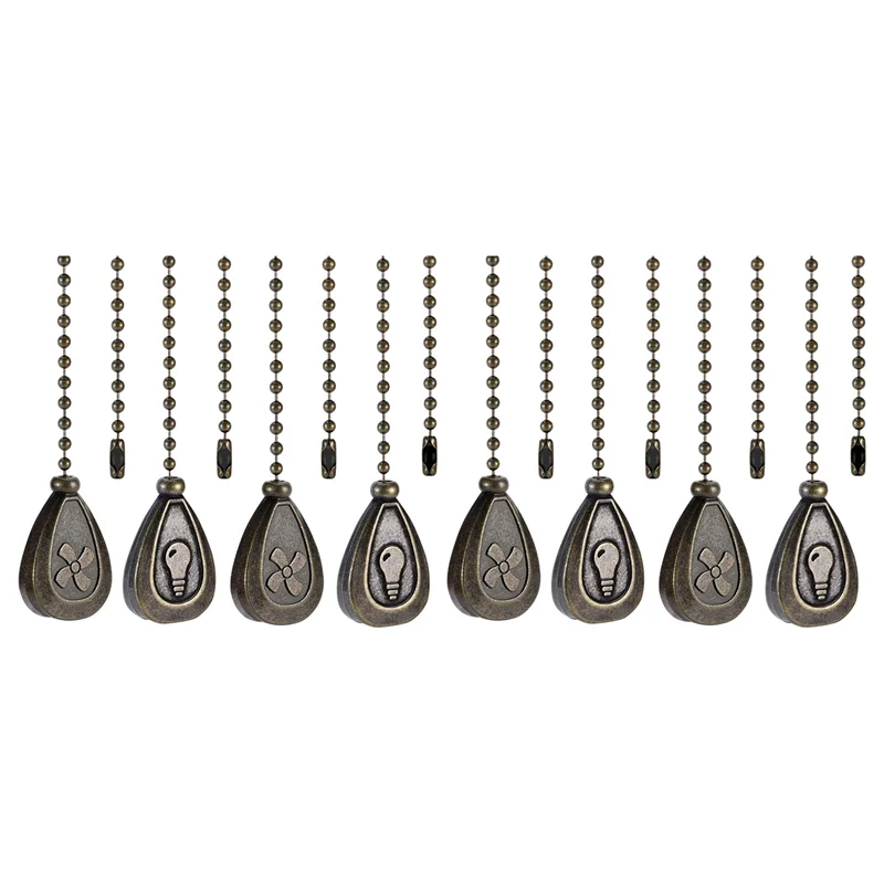 TKOH-8 Pack Bronzed Ceiling Fan Pull Chain Extension, Classic Drop Shaped Pendant Pull Chains For Ceiling Fans And Lights