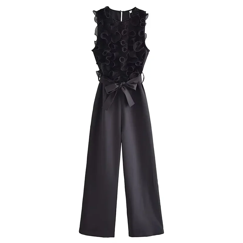 Nieuwe Ruche Witte Jumpsuit Vrouwen Mouwloze Lange Jumpsuits Voor Vrouwen Zwart Baggy Elegante Jumpsuit Vrouw 2025, Zomer Overalls