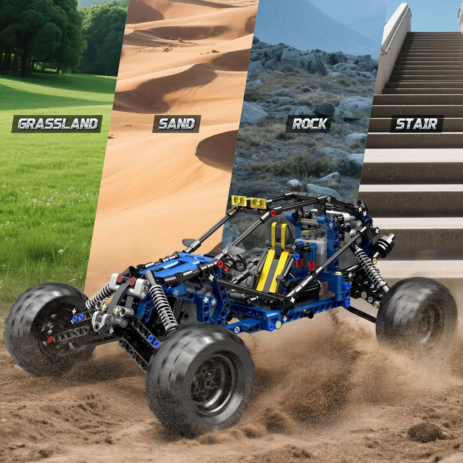 MOULD KING 18018 테크니컬 블루 라이트닝 버기, 원격 제어 빌딩 블록 장난감 세트, 생일 선물