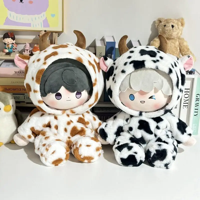 40cm Doll Clothes Cow Print Outfit, Soft White Brown Plush Doll Wear, No Attribute Cute Animal Costume for 40cm Cotton Dolls