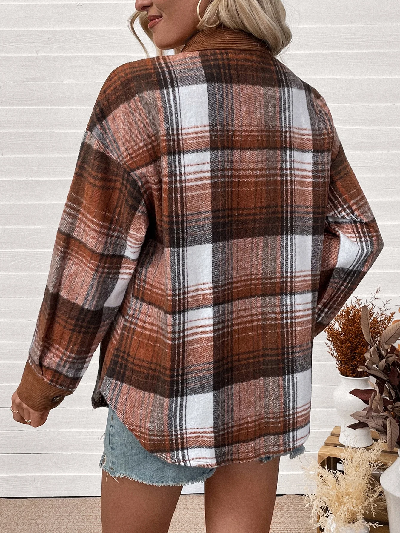 Chaqueta a cuadros marrones pa - Corduroy Button Up Shirt Men reseña y precio